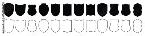 Shield icon set. sports Shield shape icons. Symbol shape. Different shields collection. Police badge. Security symbol. Protect shield flat outline style