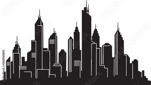 Black and white city skyline silhouette illustration