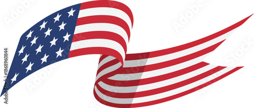 Stylized Vector Illustration of the American Flag, Featuring Stars and Stripes in Motion, for Patriotic Themes