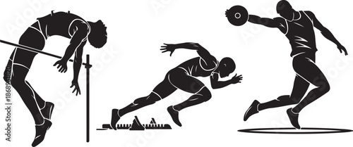 Athletes in Motion Silhouette Vector Graphics Set