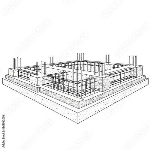Building foundation construction blueprint.