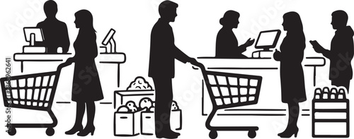 Silhouette of people shopping at a store checkout line