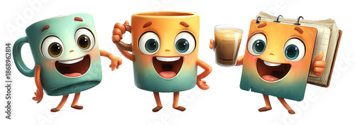 Wallpaper Mural Cheerful and Happy Characters with Mugs and Notebooks in Bright Illustration Style Torontodigital.ca