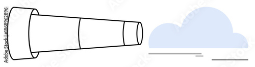 Minimalistic telescope pointed at a soft cloud, symbolizing exploration, vision, ideas, future goals, observation, discovery, and focus. Ideal for strategy innovation creativity leadership