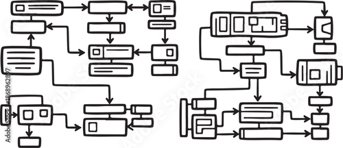 Complex flowchart diagram with many interconnected boxes and arrows