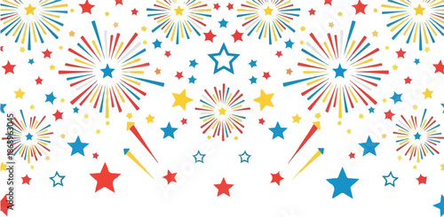 Colorful Festive Fireworks and Star Pattern for Celebrations and Holiday Designs