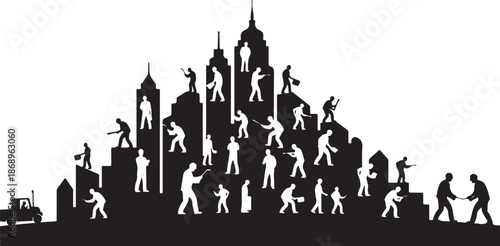 City Skyline Silhouette with People Climbing Buildings