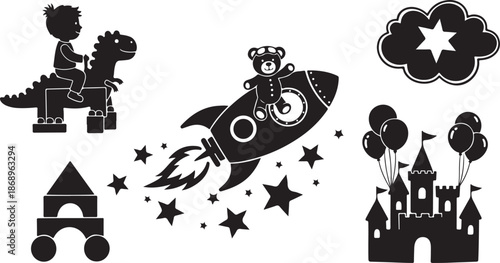 Childhood Imagination with Fantasy Creatures and Space Adventure