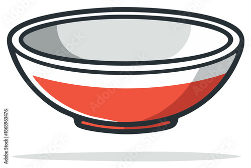 Modern Vector Illustration of a White Bowl with a Red Interior and Black Outline