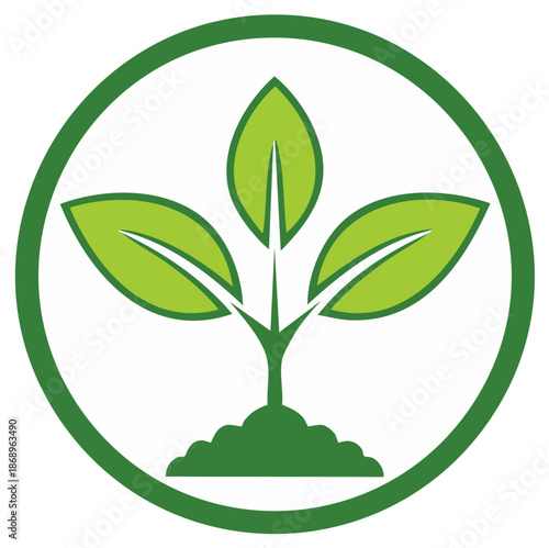 Green sprout in circle emblem organic farming concept