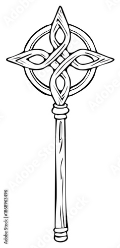 Celt symbol staff black and white illustration, Celtic knot and tribal design