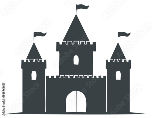 Classic fairytale castle silhouette with flags and turrets a simple fantasy fortress icon