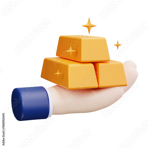 3D Hand Holding Wealth Gold Bars