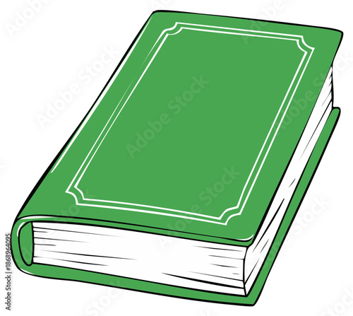 Closed Hardcover Book with a Green Cover and Decorative White Border Emphasizing Binding and Pages for Reading or Learning