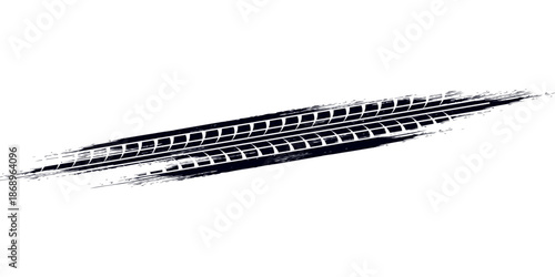 Tire track. Car, bike, motorcycle tyre mark with grunge effect isolated on white background. Wheel footprint on the road. Top view of rubber protector mark