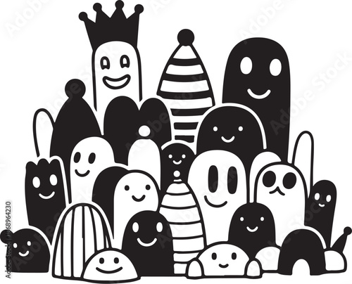 Diverse Group of Smiling Cartoon Characters Together