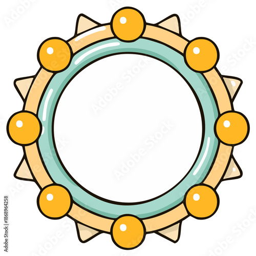 Decorative circular frame with yellow spheres and light blue inner ring in a charming cartoon style