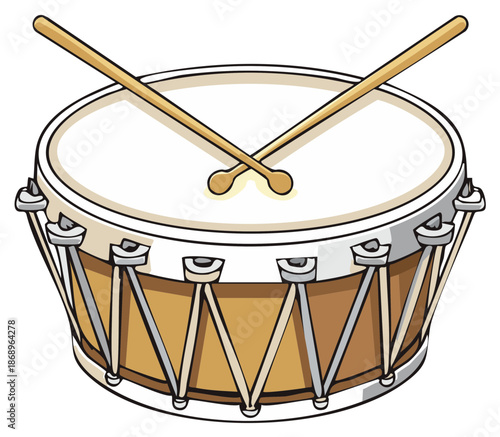 Musical Snare Drum with Sticks Rhythm Instrument Cartoon Illustration