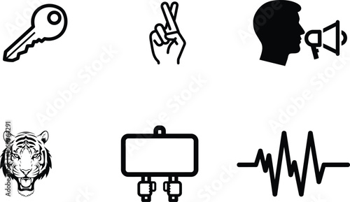 Collection of various icons and symbols on a transparent background