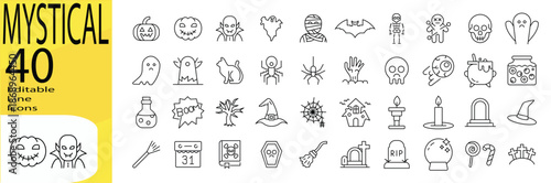 Mystical icon set. Editable stroke.	