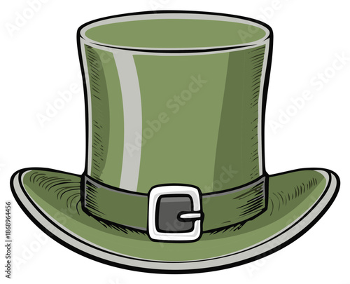 Green Leprechaun Top Hat with Buckle St Patricks Day Holiday Illustration