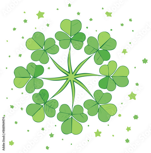 Circular shamrock and star pattern, a traditional symbol of luck and Irish heritage