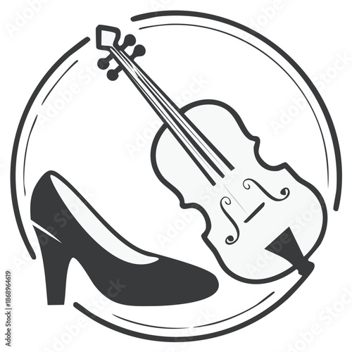 Elegant Violin and High Heel Shoe Circular Emblem Art