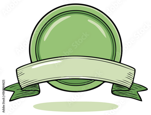 Blank green round emblem with a classic ribbon banner for logo or text design vector illustration