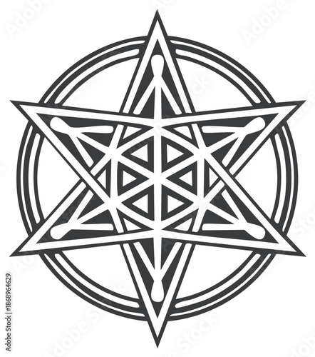 Geometric star design with interlocking shapes within a circle