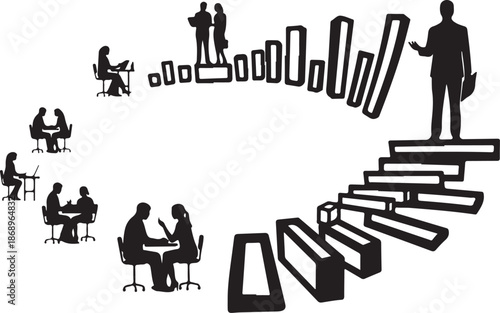 Businessman climbing up successful career growth stairs illustration
