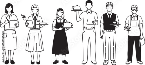 Diverse group of service industry professionals standing together