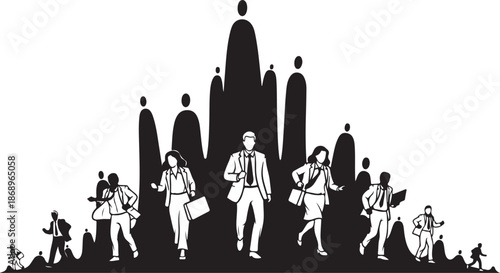 Business People Walking in City Silhouette Vector Illustration