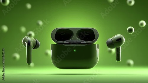 Stylish Green AirPods Pro with Charging Case on a Vibrant Background.