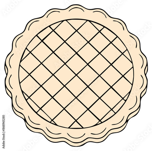 Illustrated top-down view of a delicious pie with lattice crust