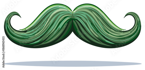 Stylized Lush Green Mustache Featuring Curled Ends for Design or Illustration Purposes