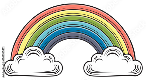 Colorful rainbow illustration with clouds, a symbol of hope and happiness.
