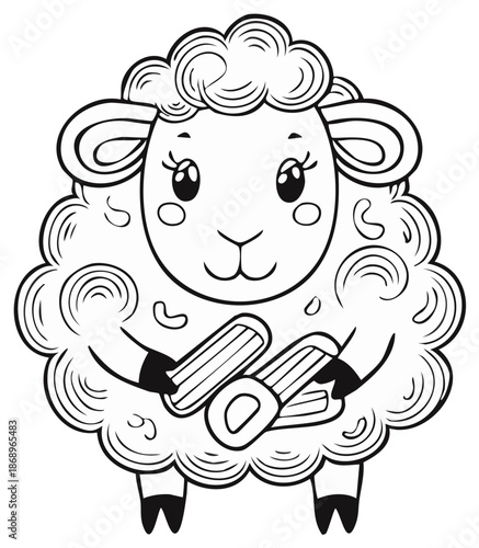 Cute cartoon sheep holding carrots in a playful drawing style