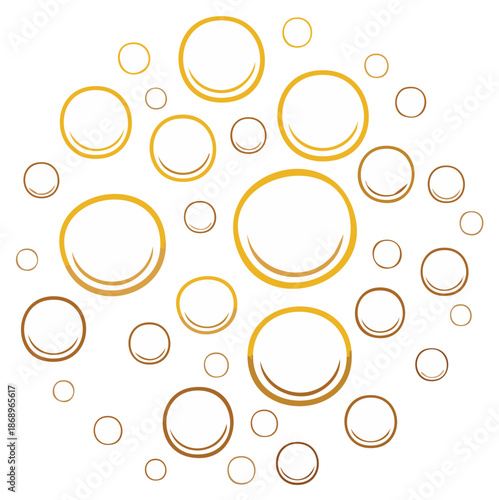 Stylized Circle Array with Golden Gradient Outlines Depicting Celebration or Soap Bubbles