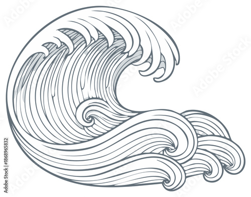 Stylized Ocean Wave Line Art Illustration Great Wave Graphic Design Element