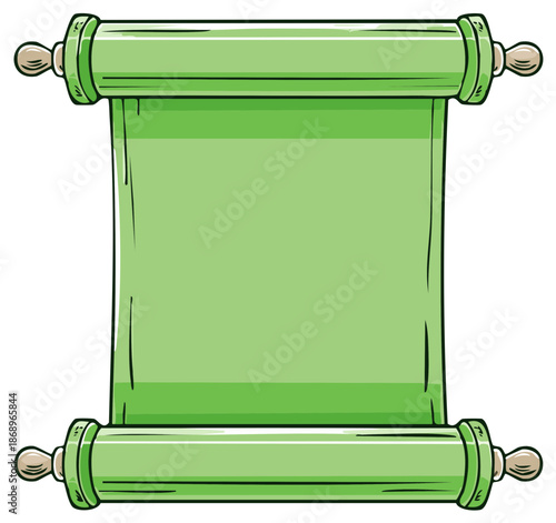 Green rolled scroll with blank space for text and wooden handles