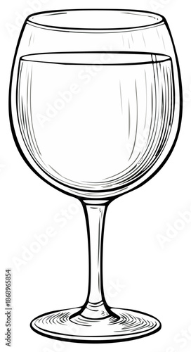 Hand drawn sketch of a clear glass filled with liquid and a stem and base