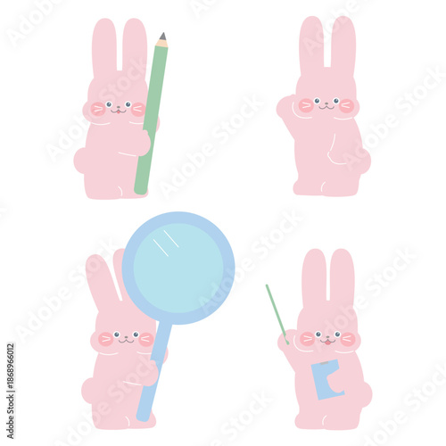ウサギが説明をするイラストセット