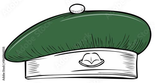 Classic green military beret headwear for a soldier or special forces uniform illustration