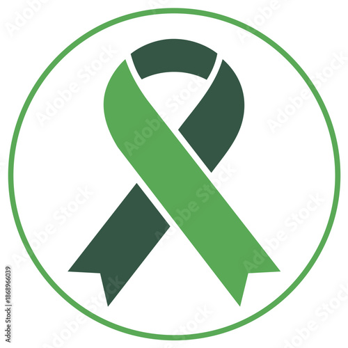 Symbolic green awareness ribbon for support and health causes within a clean circular design