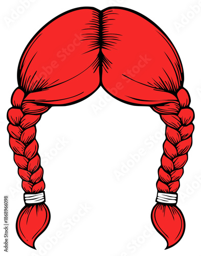 Red Haired Woman with Braided Pigtails Comic Style Sketch for Halloween Costume Design or Cosplay Ideas