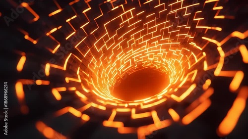 Wallpaper Mural Mesmerizing Digital Artwork Glowing Orange Fractal Tunnel with Intricate Geometric Patterns Creating Depth and Motion. Vibrant Light Contrasts with Dark Background Torontodigital.ca