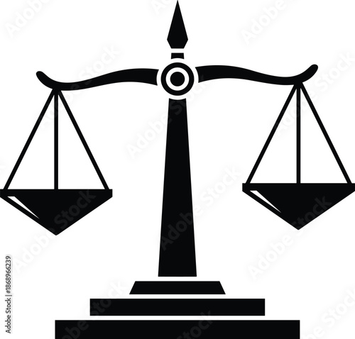 Justice scale balance silhouette illustration, law and legal equality symbol, courtroom judgment concept, fairness and rights vector icon design