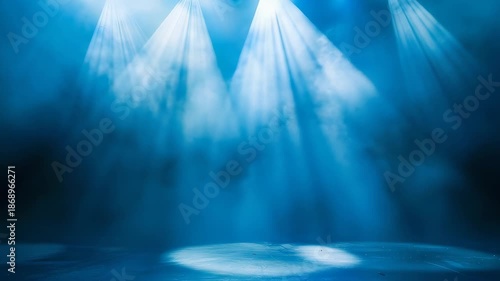 Wallpaper Mural Dramatic Blue Stage Illuminated by Spotlights Theatrical Ambiance with Misty Effects and Ethereal Glow in Performance Space Torontodigital.ca
