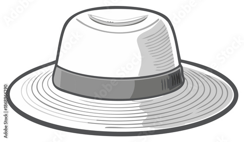 Classic Fedora Hat with Ribbon Accent Hand Drawn Illustration Style