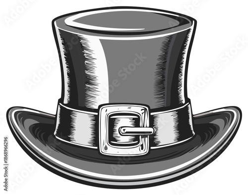 Stylized Illustration of a Classic Top Hat With a Buckled Band and Wide Brim